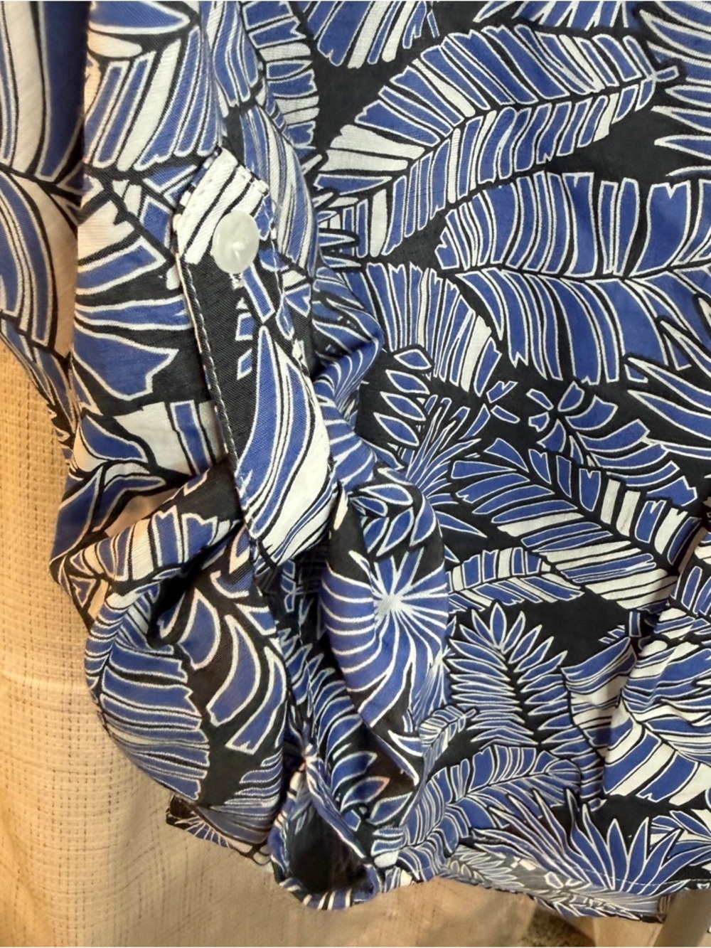 Notations Blue and Black Tropical Print Henley Blouse - Picture 3 of 7